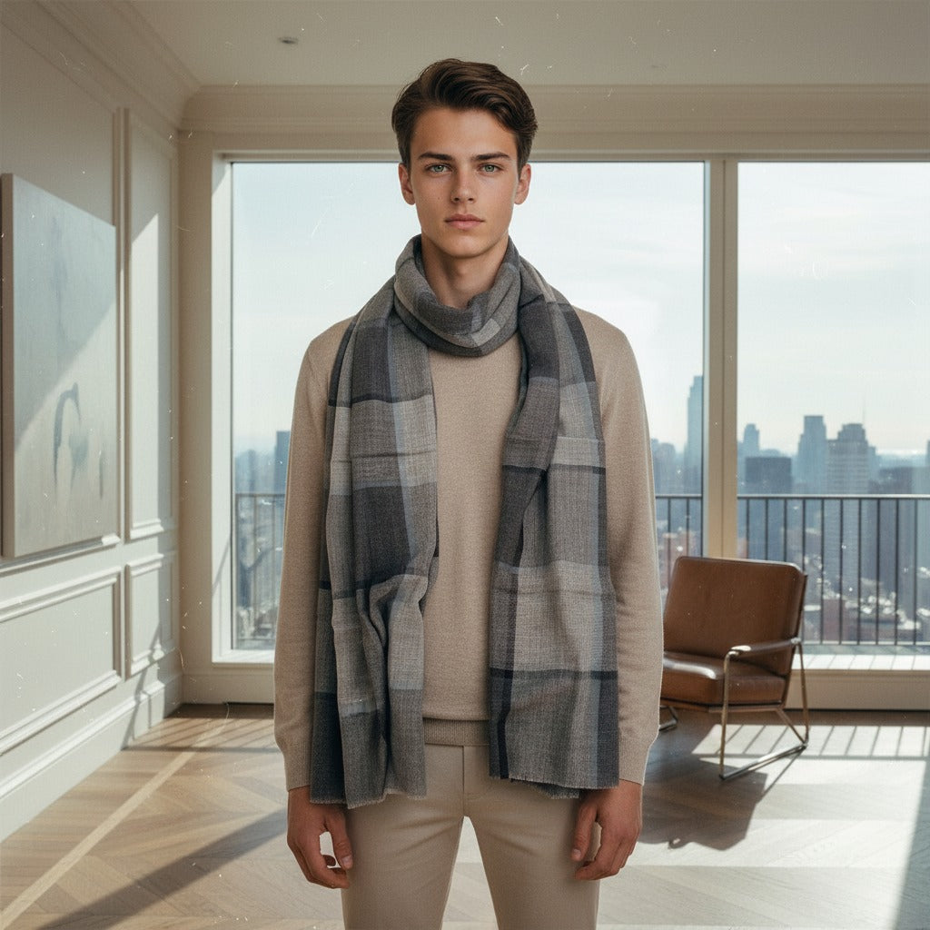 Carré d’Élégance – Pashmina à Carreaux Fait Main par Maison Élégance